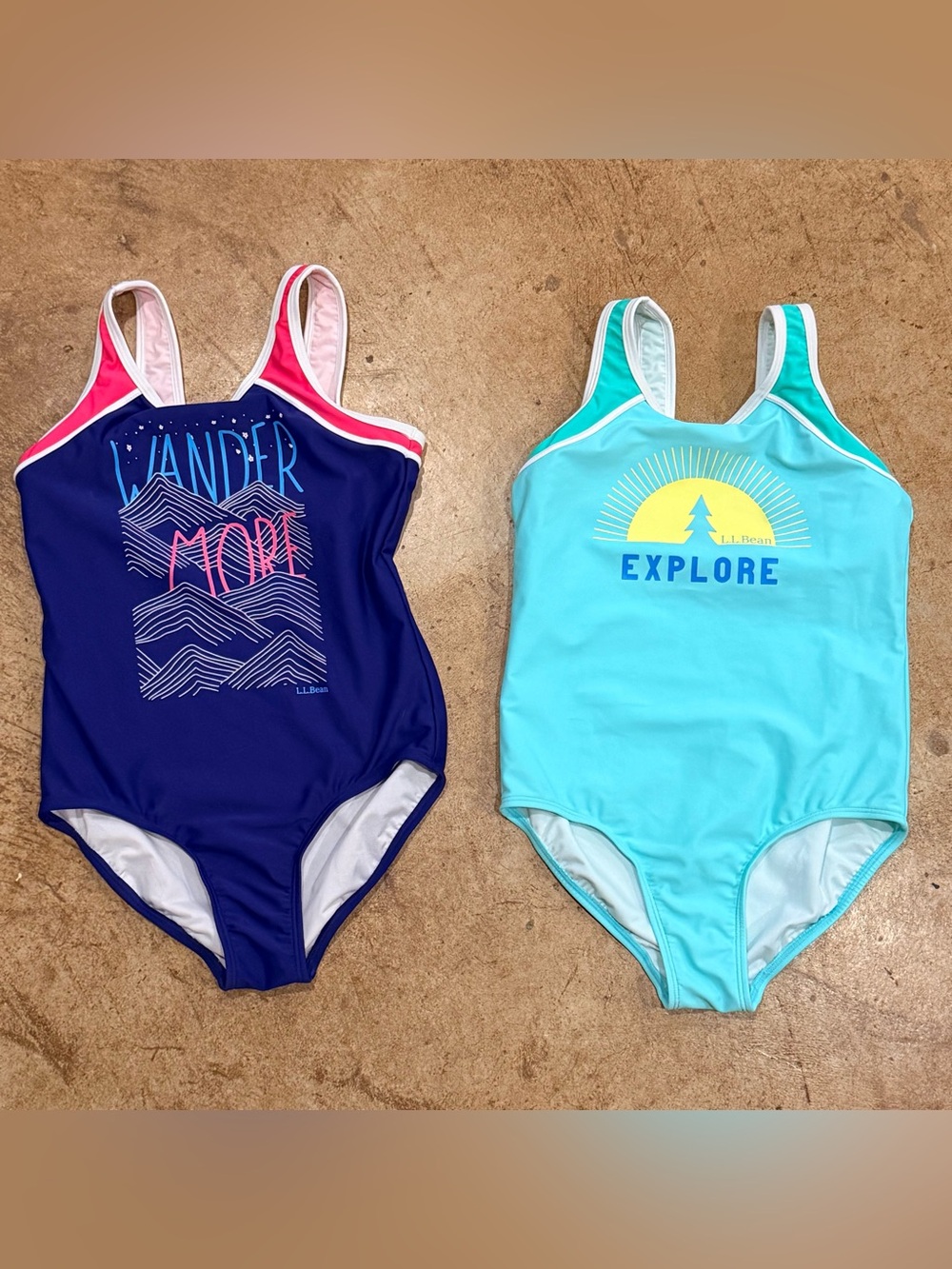 Lot of 2 L.L. Bean One Piece Bathing Suit UPF 50+ girls Size 12 swimsuit NWOT